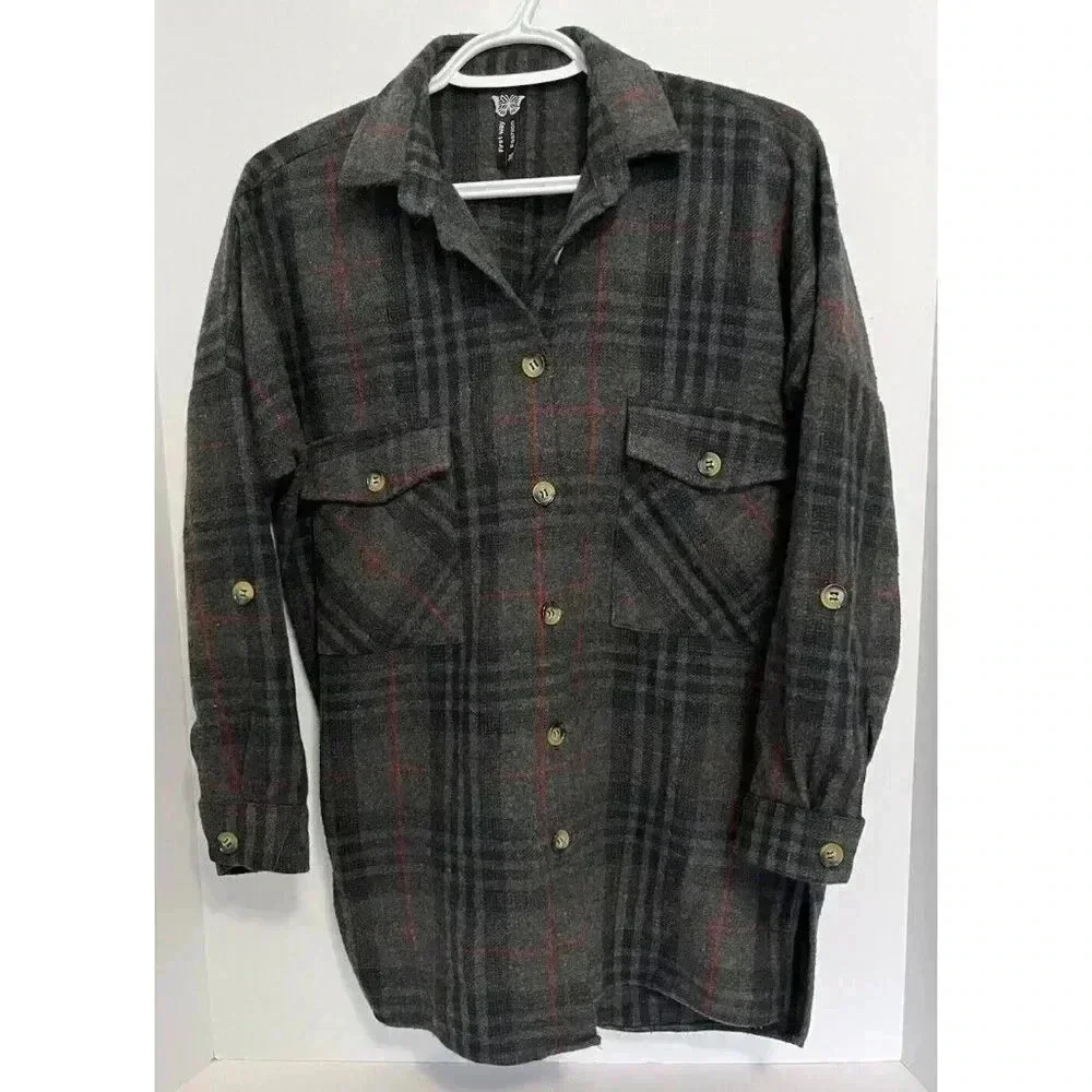 Soft Grunge Plaid Shacket • Oversized Flannel Boyish Button Down